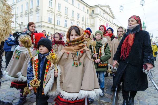 Lviv Ukraine January 2022 Ukrainians Sing Christmas Carols Carry Decorated — Stock Fotó