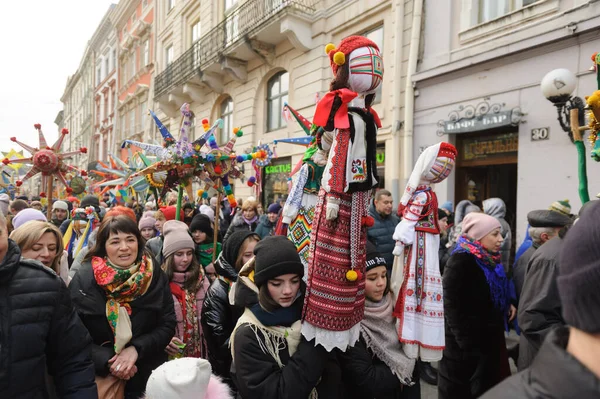 Lviv Ukraine January 2022 Procession Zvizdari Christmas Star Carriers Held — Stock Fotó