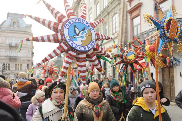 Lviv Ukraine January 2022 Procession Zvizdari Christmas Star Carriers Held — Stock Fotó
