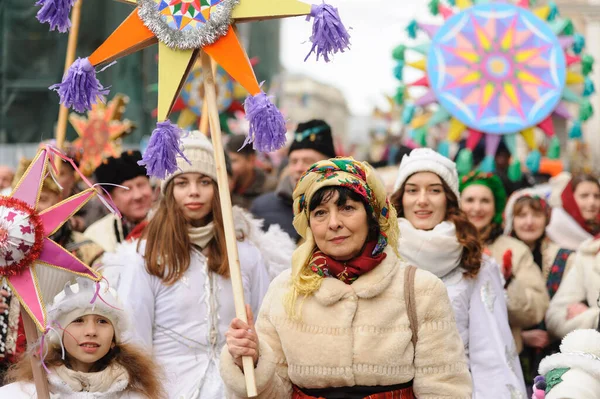 Lviv Ukraine January 2022 Procession Zvizdari Christmas Star Carriers Held — Fotografia de Stock