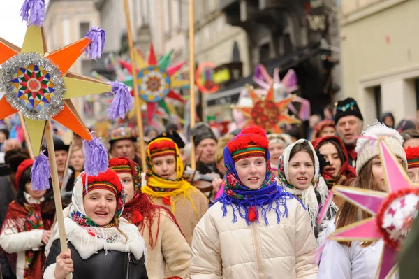 Lviv Ukraine January 2022 Procession Zvizdari Christmas Star Carriers Held — Fotografia de Stock
