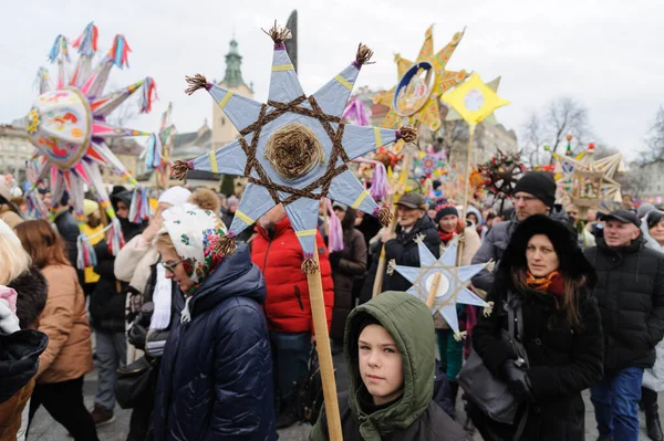 Lviv Ukraine January 2022 Procession Zvizdari Christmas Star Carriers Held — Stockfoto