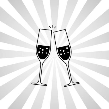 Siyah arkaplanda iki şampanya bardağı simgesi