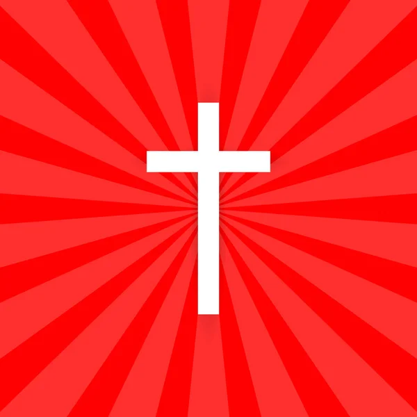 Shining Cross Isolated Red Background Riligious Symbol — Stock Vector