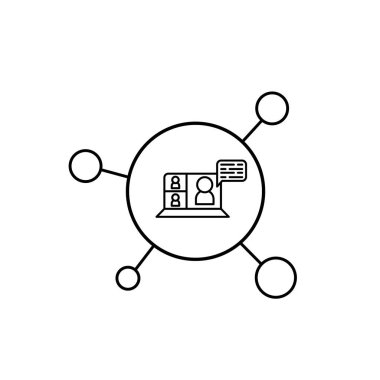 Web 'de video konferans simgesi. Karantina zamanındaki merkez ofis. Dijital iletişim. İnternet öğretim medyası.
