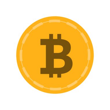 Bitcoin turuncu logo simgesi daire içinde. Kriptopara btc ödeme sembolü. Düz biçim çizimi beyaz arkaplanda izole edildi. Vektör
