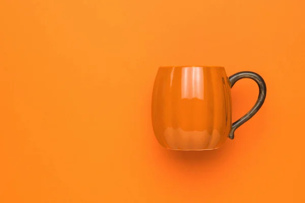 Stylish Orange Mug Bright Orange Background Pumpkin Style — Stock Photo, Image
