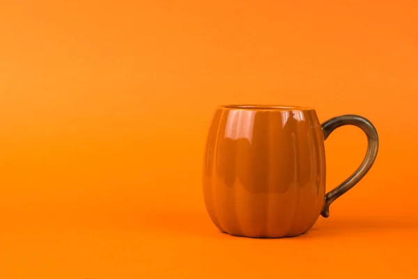 Large Orange Pumpkin Shaped Mug Orange Background Pumpkin Style — Stock Photo, Image