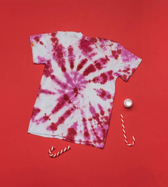 Red White Tie Dye Shirt Red White Candy Red Background — Stock Photo, Image
