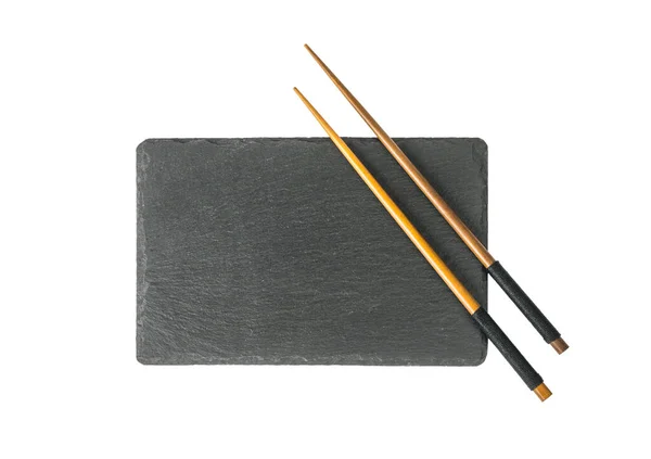 Sushi Board Wooden Sticks Isolated White Background Asian Cutlery — Fotografia de Stock