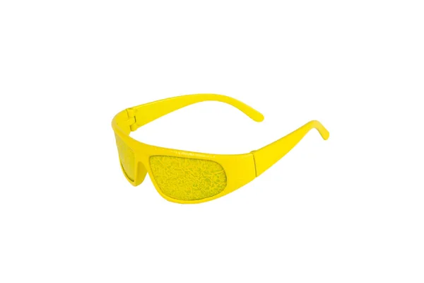 Óculos Amarelos Elegantes Isolados Fundo Branco Acessórios Para Melhorar Visão — Fotografia de Stock