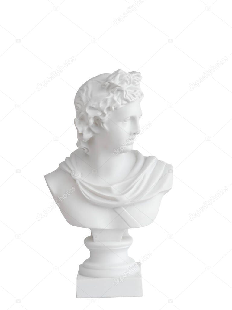 Plaster statue on a stand isolated on a white background. Background.