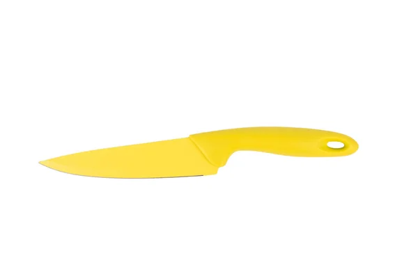 Классический Желтый Кухонный Нож Изолирован Белом Фоне Концепция Стильных Кухонных — стоковое фото