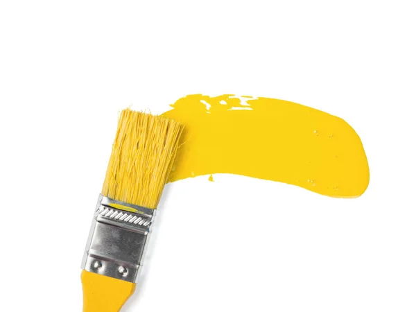 Yellow Brush Performing Smear Yellow Paint Isolated White Background Trending — Stock Photo, Image