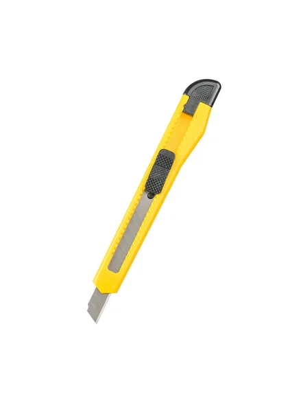 Coltello Cancelleria Giallo Stretto Isolato Sfondo Bianco Articoli Cancelleria — Foto Stock