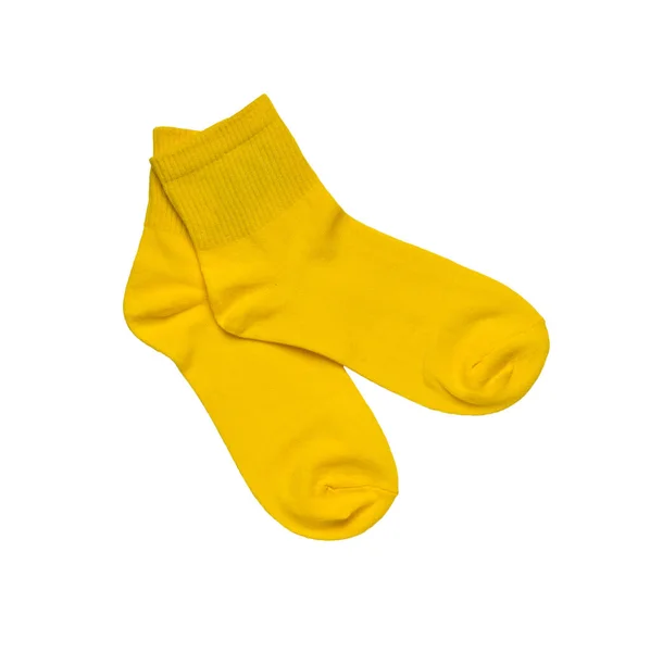 Une Paire Chaussettes Sport Jaune Vif Isolées Sur Fond Blanc — Photo