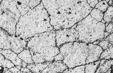 Çatlamış beton, taş ya da asfaltın sıkıntılı örtülü dokusu. Grunge 'un arka planı. soyut yarım ton vektör çizimi