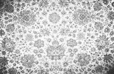 Kumaşın sıkıntılı örtülü dokusu. Doğu çiçekli, yapraklı ve çiçekli tekstil ürünleri. Grunge 'un arka planı. soyut yarım ton vektör çizimi.