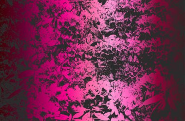 Şatafatlı, pembe, mor, metal, eğimli arka plan. Çiçek açan desenler de sıkıntılı. Vektör illüstrasyonu