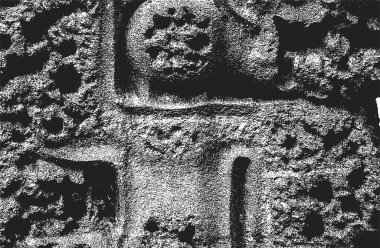 Çatlamış beton, taş ya da asfaltın sıkıntılı örtülü dokusu. Grunge 'un arka planı. soyut yarım ton vektör çizimi