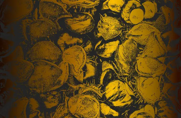 クローズアップ栗の質感が落ち込んだ豪華な黒の黄金の金属グラデーションの背景 ベクターイラスト — ストックベクタ