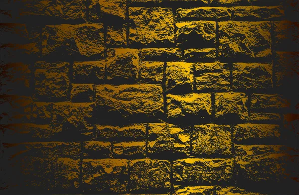 奢华的黑色金黄色的金属梯度背景与苦恼的砖墙纹理 矢量说明 — 图库矢量图片