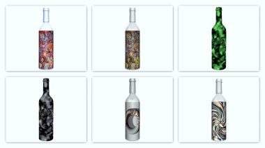 Soyut kolaj şarap şişeleri grunge doku arka plan.