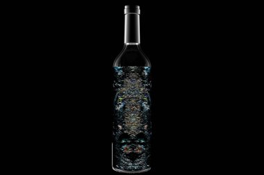 İzole edilmiş siyah arka planda bir şişe şarap..