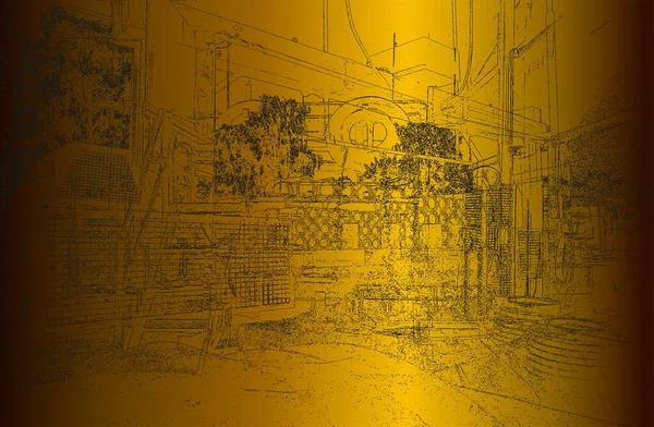 Здание Векторной Иллюстрации Завода Производству Бетона Промышленное Здание Золотой Фон — стоковый вектор