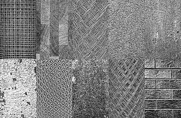 Ensemble Béton Fissuré Détresse Planches Bois Métal Rouillé Corde Tissu — Image vectorielle