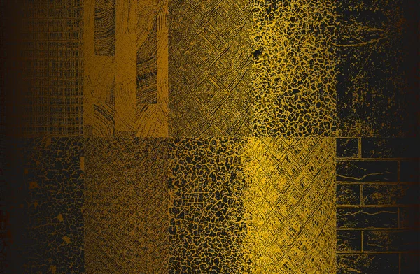一组金黄色的遇险裂缝混凝土 锈蚀的金属 砖体质感 Eps8示例 黑白相间的背景 — 图库矢量图片