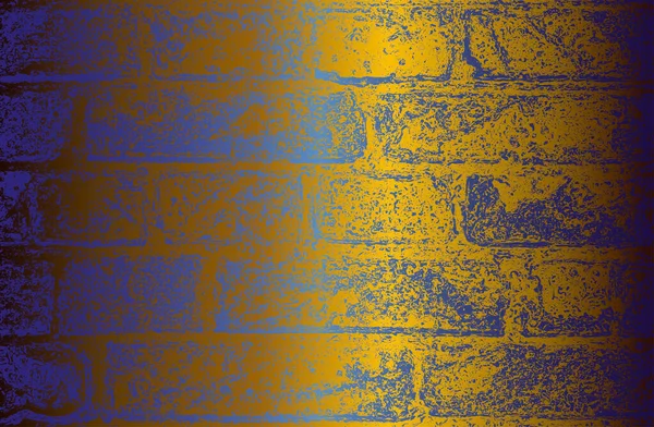 Luxury Golden Blue Metal Gradient Background Distressed Brick Wall Texture — Vetor de Stock