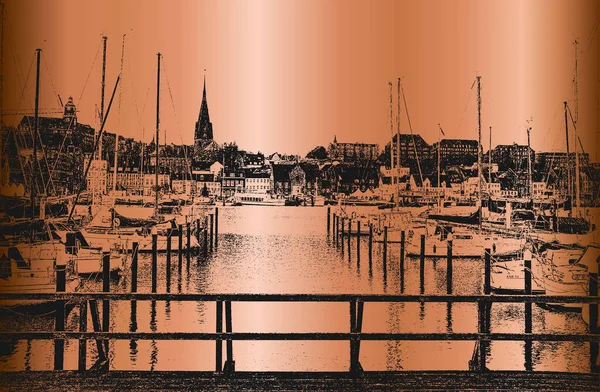 Золотой Обратный Фленсбургский Порт Яхты Германии — стоковый вектор