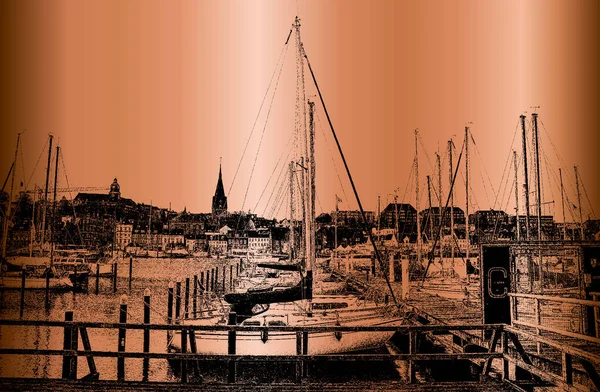 Porto Golden Backgraund Flensburg Alemanha Yachts — Vetor de Stock