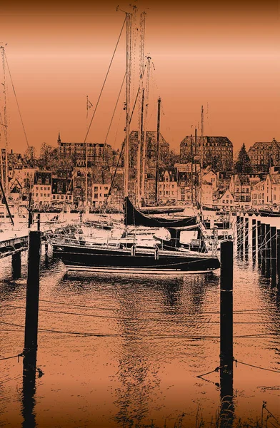 Golden Backgraund Puerto Flensburg Alemania Yates — Archivo Imágenes Vectoriales