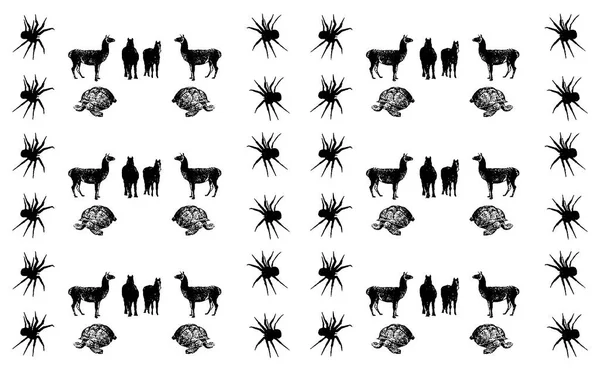 Ensemble Silhouettes Animaux Sauvages Tortue Araignée Cheval Illustration Vectorielle — Image vectorielle