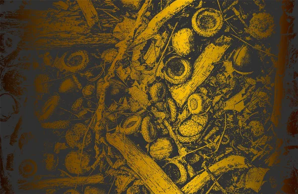 Luxury Black Golden Metal Gradient Background Distressed Closeup Oak Acorn — ストックベクタ