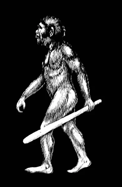 Homo Sapiens Примитивным Инструментом Векторная Иллюстрация Изолированном Черном Фоне Восьмерка — стоковый вектор