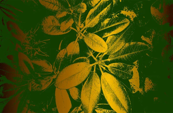 ストレッチで落ち込んだクローズアップ葉の質感を持つ豪華な緑 金色の金属グラデーションの背景 ベクターイラスト — ストックベクタ