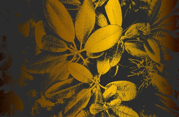 ストレッチと落ち込んだ密接な葉の質感と豪華な黒の黄金の金属グラデーションの背景 ベクターイラスト — ストックベクタ