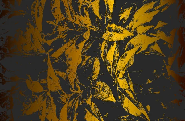 Luxury Black Golden Metal Gradient Background Distressed Closeup Leaf Texture — Stok Vektör