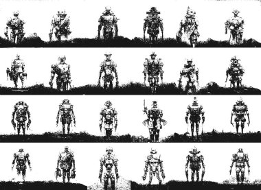 Robot. Artificial intelligence. Fantastic prototypes in the military environment.EPS8.