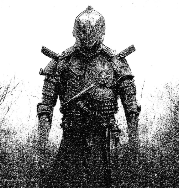 騎士だ スパルタクス ローマの戦士 武器を持ったターミネーター 人工知能だ 映画やビデオゲームの広告のためのベクトルイラスト — ストックベクタ