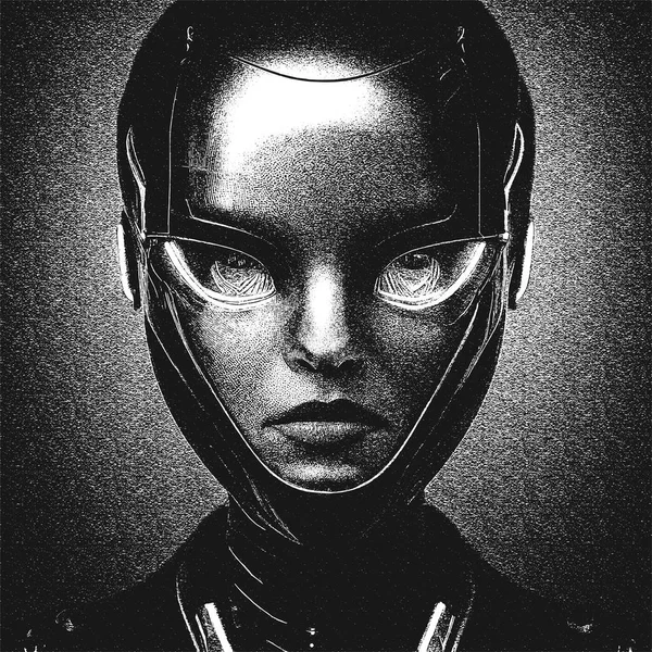 一个异形女孩的未来派肖像 红色和金色的细节 人工智能 矢量说明 — 图库矢量图片