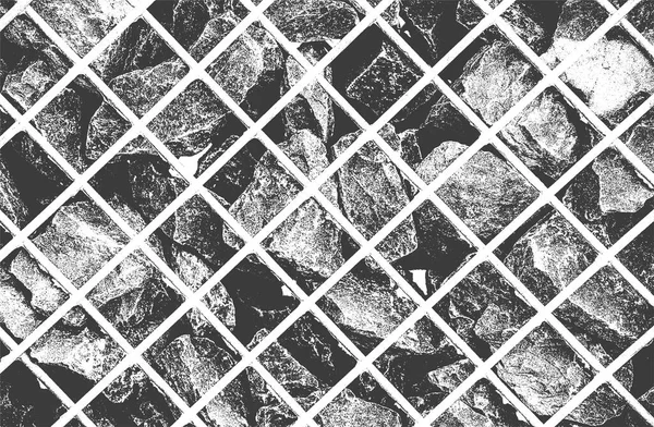 金属メッシュ ネット内のマカダムの悲惨なオーバーレイテクスチャ グランジの背景 抽象的なハーフトーンベクトル図 — ストックベクタ