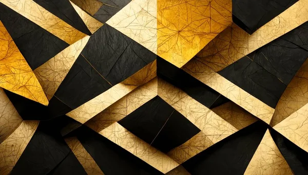 Abstract geometric background with black and golden concrete tile, mosaic, rectangle, triangle pattern. Modern background