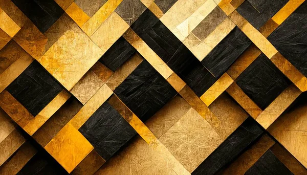 Abstract geometric background with black and golden concrete tile, mosaic, rectangle, triangle pattern. Modern background