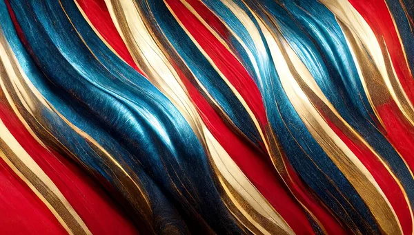 Abstract background with red, golden and blue silk fabric with waves. Luxury illustration.