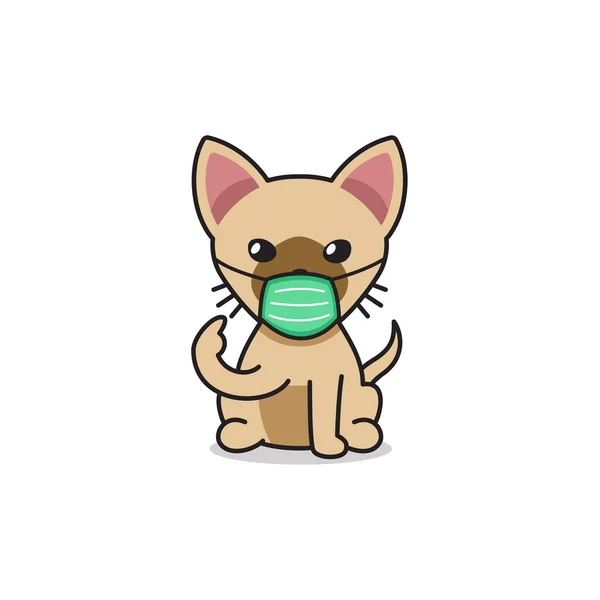 Cartoon Character Brown Cat Wearing Protective Face Mask Design — Stock Vector