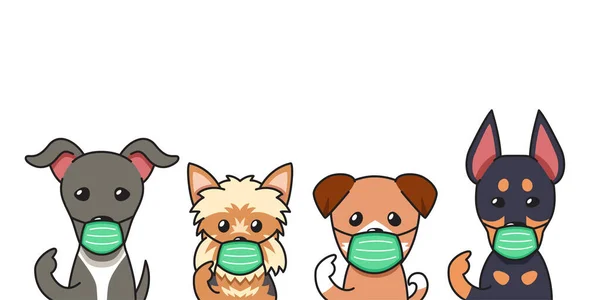 デザインのための保護面を身に着けている漫画のキャラクター犬のセット — ストックベクタ
